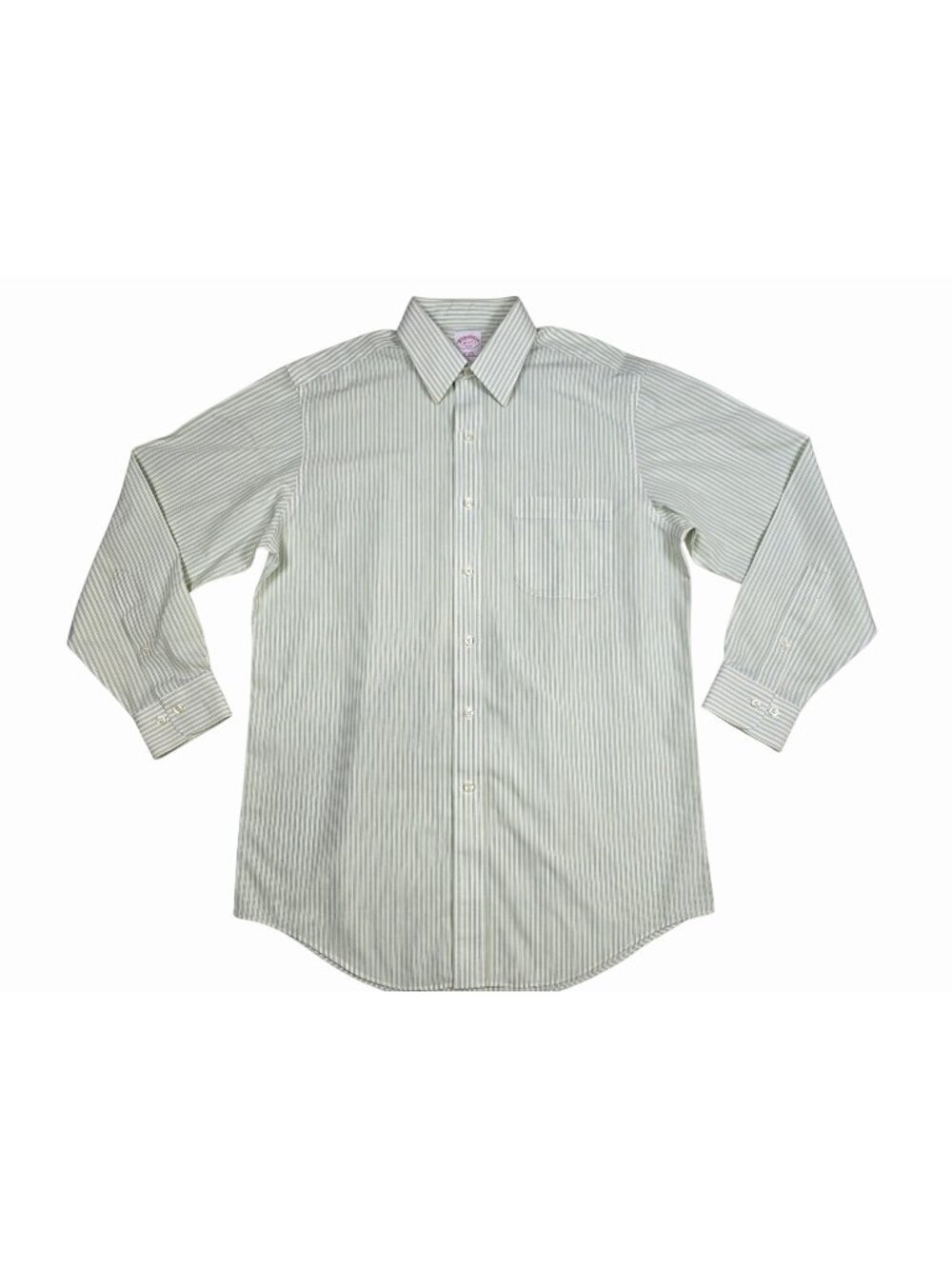 Brooks Brothers 346 Mens 15 2/3 Non-Iron Striped Button-Down Shirt White Green